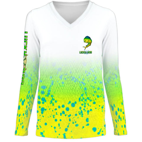 Mahi Fade Womens LS V-Neck Allover