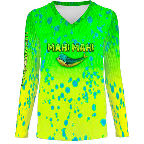 Mahi Attack Womens LS V-Neck Allover