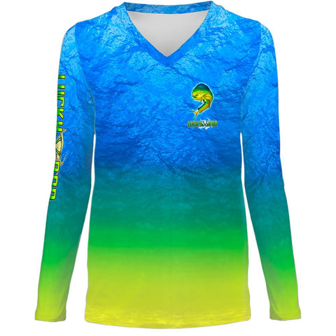 Mahi Nation Womens LS V-Neck Allover