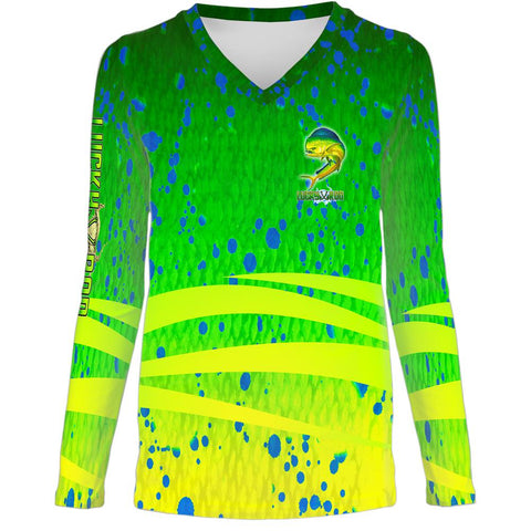 Mahi Fury Womens LS V-Neck Allover