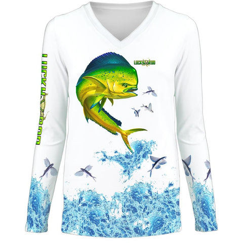 Mahi Splash Flying Fish Womens LS V-Neck