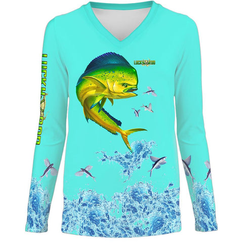 Mahi Splash Flying Fish Womens LS V-Neck