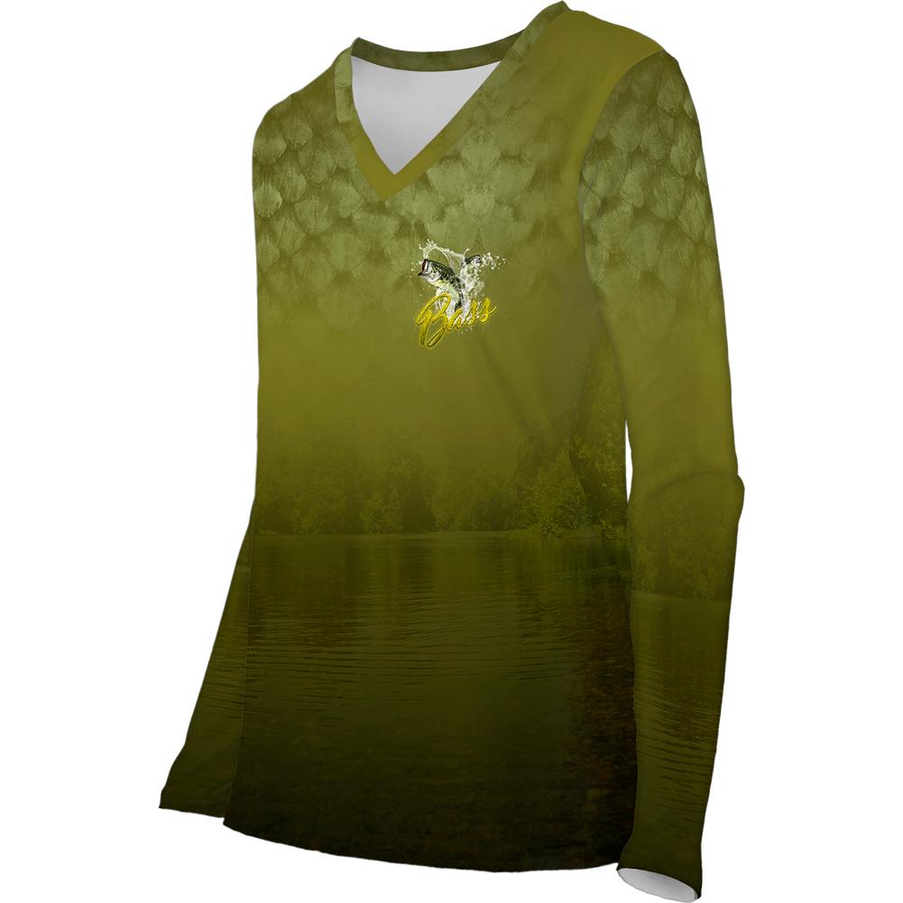 Bass Scales Womens LS V-Neck Allover