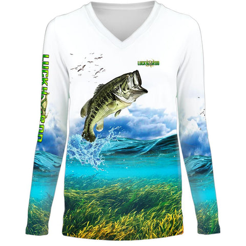 Shallow Attack Bass Womens LS V-Neck