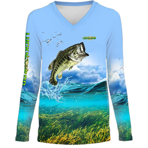 Shallow Attack Bass Womens LS V-Neck
