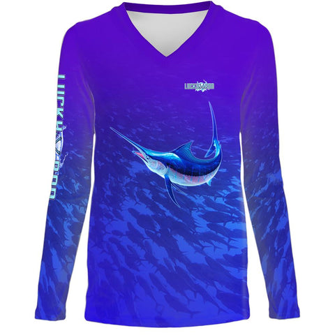 Speed Marlin Womens LS V-Neck Allover