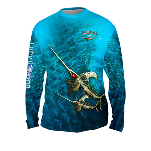 Bone Marlin Mens Performance Long Sleeve Allover