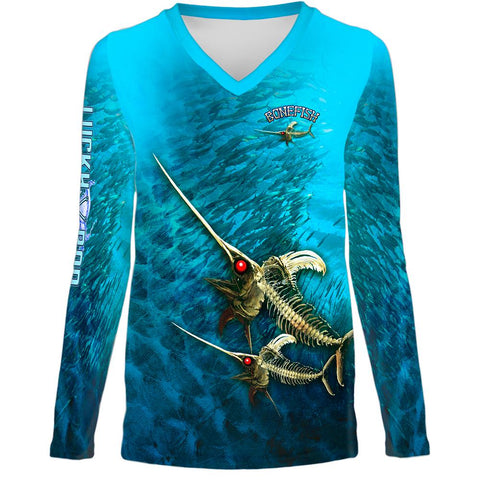 Bone Marlin Womens LS V-Neck
