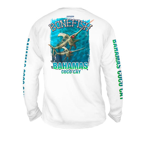 Bone Marlin Turquise - Free Stock Art - Mens Performance Long Sleeve Spot Print