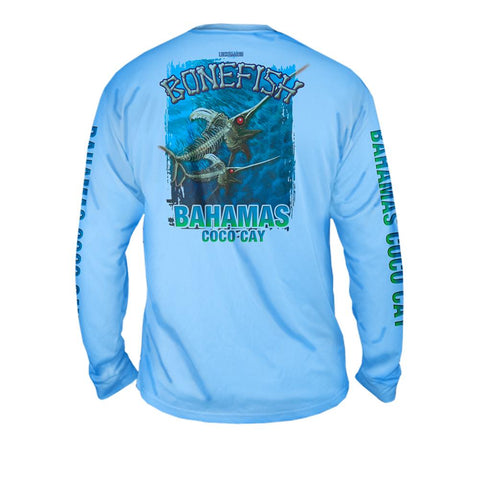 Bone Marlin Turquise - Free Stock Art - Mens Performance Long Sleeve Spot Print