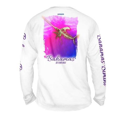 Bone Marlin Hot Pink - Free Stock Art - Mens Performance Long Sleeve Spot Print