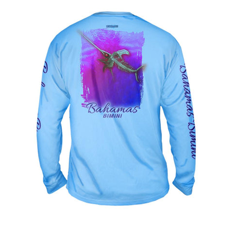Bone Marlin Hot Pink - Free Stock Art - Mens Performance Long Sleeve Spot Print