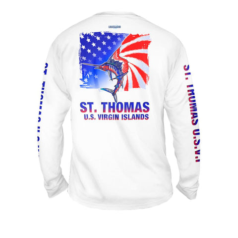 American Marlin White - Free Stock Art - Mens Performance Long Sleeve Spot Print