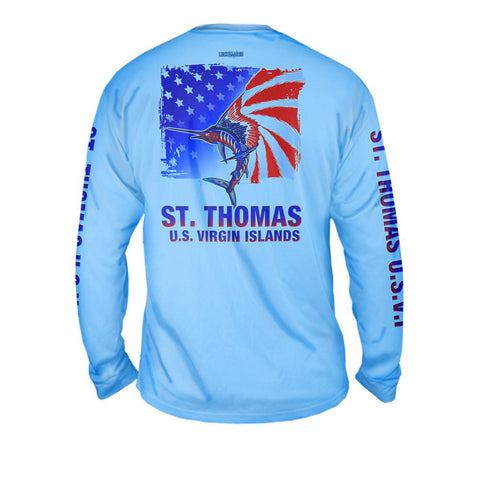 American Marlin White - Free Stock Art - Mens Performance Long Sleeve Spot Print