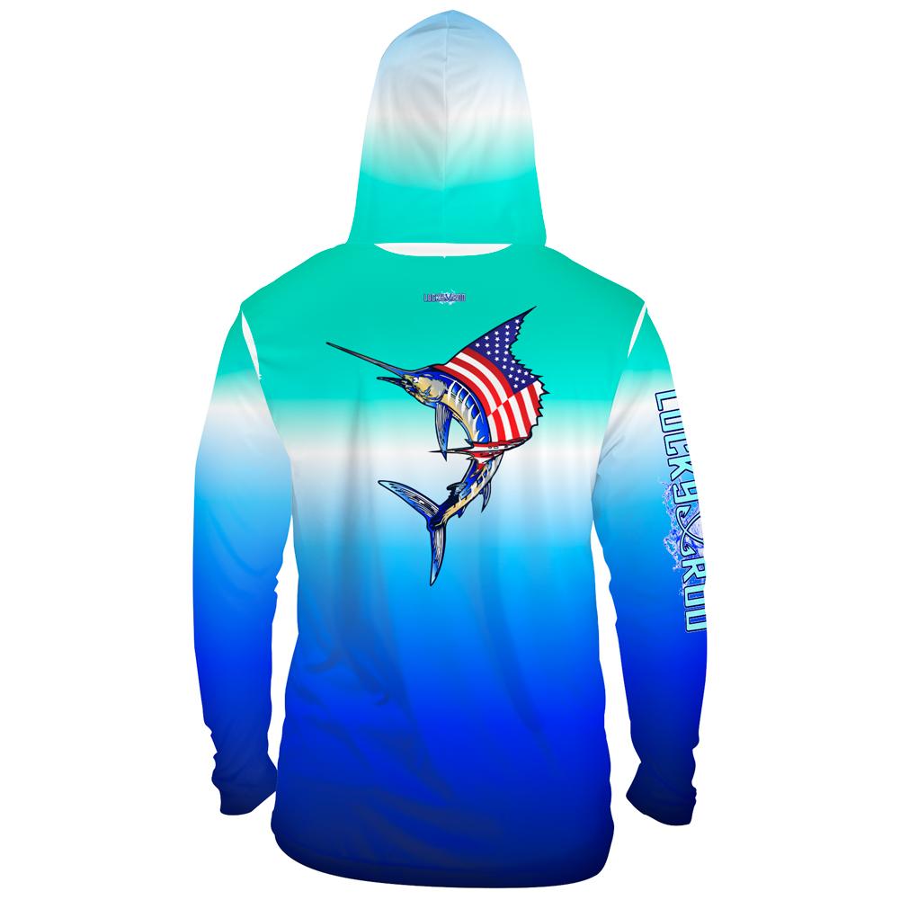 National Marlin Mens Performance LS With Hood Allover