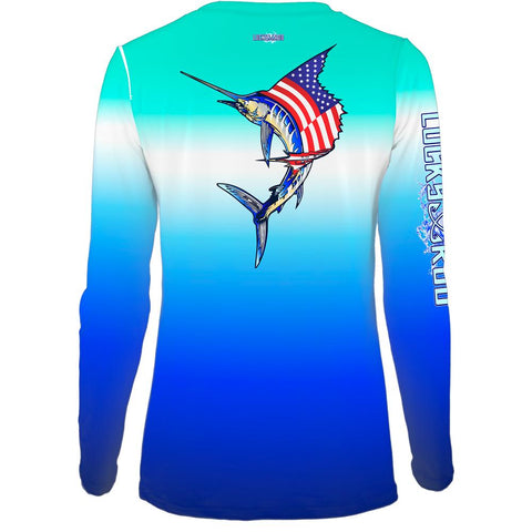 National Marlin Womens LS V-Neck Allover