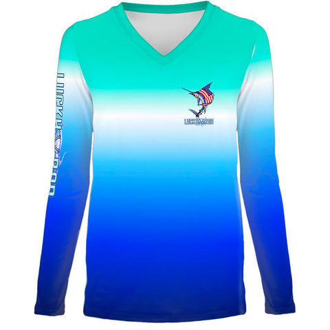 National Marlin Womens LS V-Neck Allover