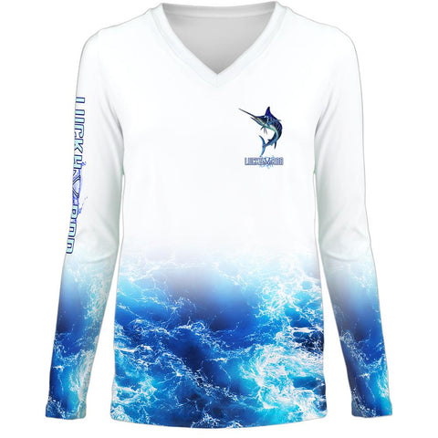Blue Tiger Marlin Womens LS V-Neck