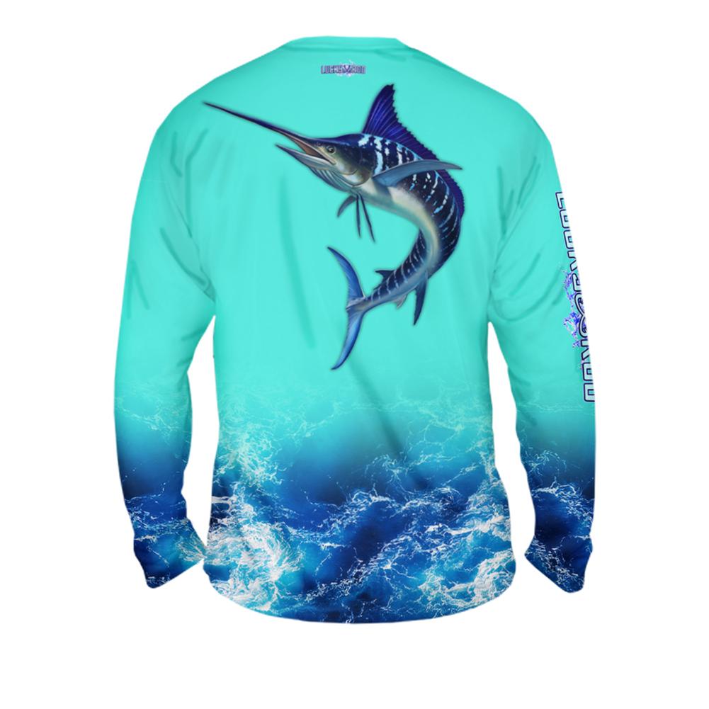 Blue Tiger Marlin Mens Performance Long Sleeve Allover
