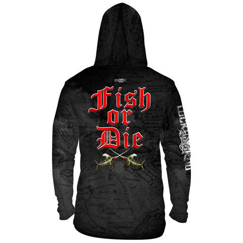 Fish or Die Mens Performance LS With Hood Allover