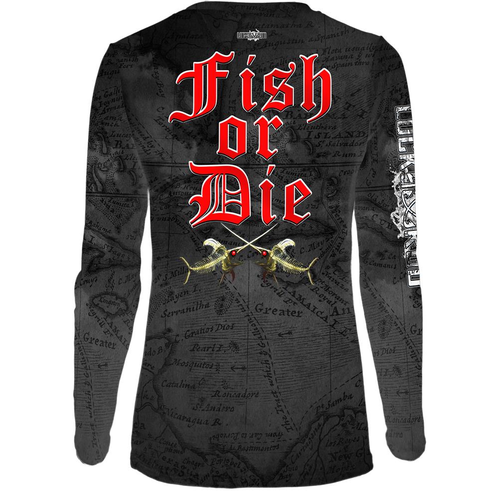 Fish or Die Womens LS V-Neck Allover