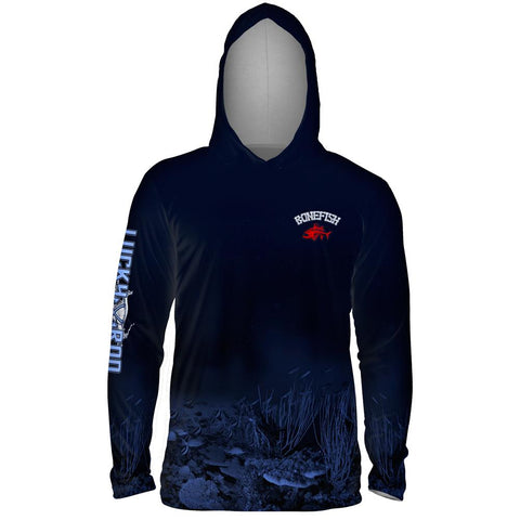Bonefish Red Mens Performance LS With Hood Allover