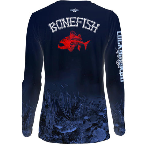 Bonefish Red Womens LS V-Neck Allover
