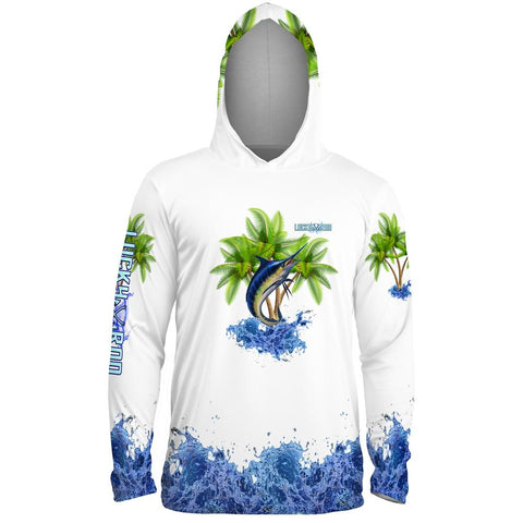 Marlin Palm Trees Mens Performance LS With Hood