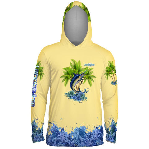 Marlin Palm Trees Mens Performance LS With Hood