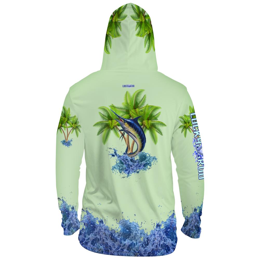 Marlin Palm Trees Mens Performance LS With Hood