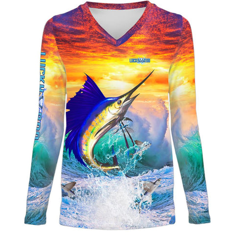 Sailfish Sunset Womens LS V-Neck Allover