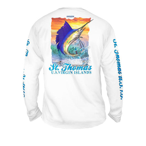 Sailfish Sunset - Free Stock Art - Mens Performance Long Sleeve Spot Print