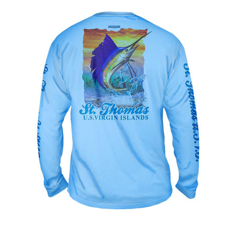 Sailfish Sunset - Free Stock Art - Mens Performance Long Sleeve Spot Print