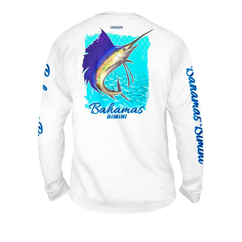 Sailfish Spin Turquise Blue - Free Stock Art - Mens Performance Long Sleeve Spot Print
