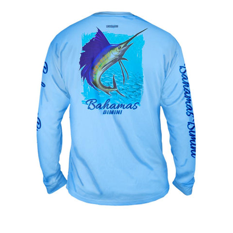 Sailfish Spin Turquise Blue - Free Stock Art - Mens Performance Long Sleeve Spot Print