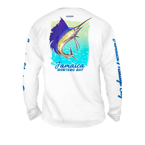 Sailfish Spin Yellow Turquise - Free Stock Art - Mens Performance Long Sleeve Spot Print