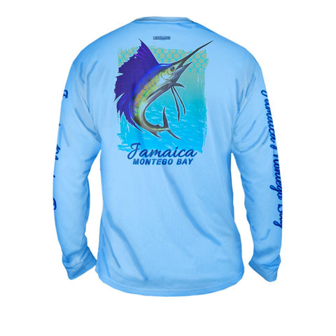 Sailfish Spin Yellow Turquise - Free Stock Art - Mens Performance Long Sleeve Spot Print