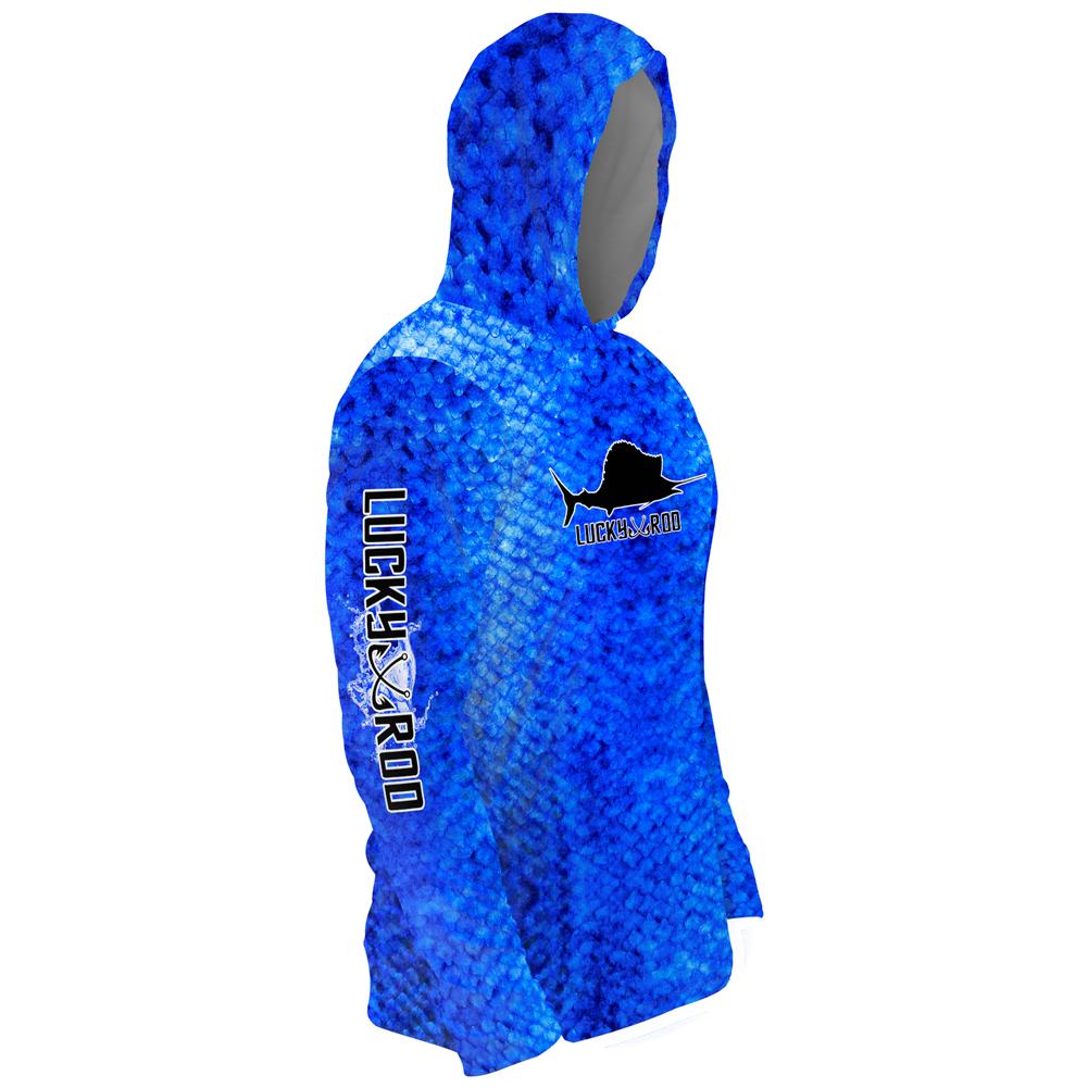 Marlin Skin Blue Mens Performance LS With Hood Allover