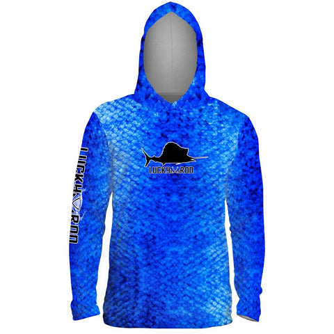Marlin Skin Blue Mens Performance LS With Hood Allover