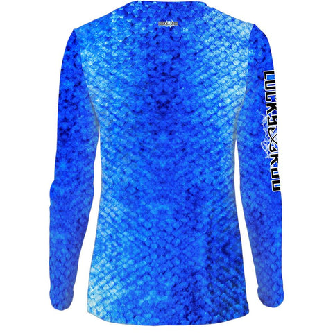 Marlin Skin Blue Womens LS V-Neck Allover