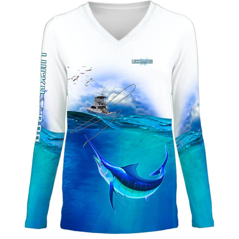 Thril Marlin Womens LS V-Neck Allover