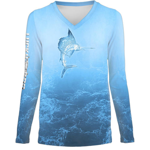 Metalic Marlin Womens LS V-Neck