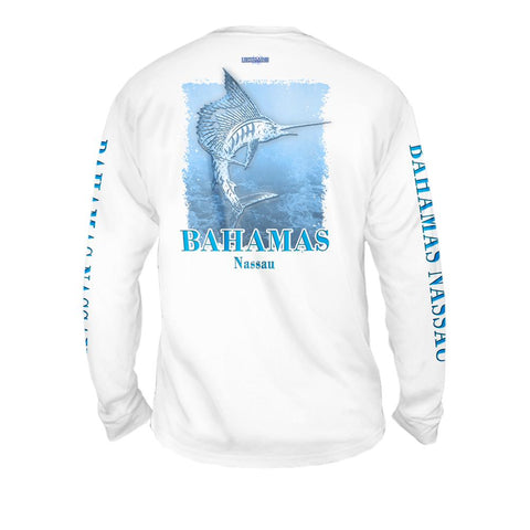 Metalic Marlin Light Blue - Free Stock Art - Mens Performance Long Sleeve Spot Print