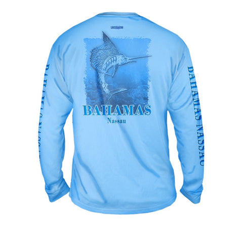 Metalic Marlin Light Blue - Free Stock Art - Mens Performance Long Sleeve Spot Print