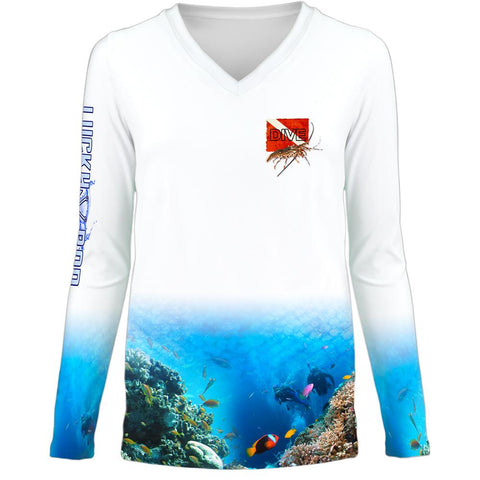 Lobster Dive Womens LS V-Neck