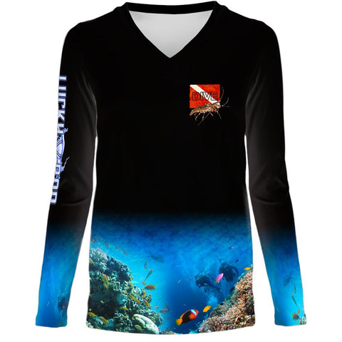 Lobster Dive Womens LS V-Neck