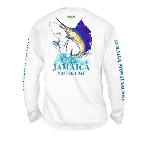 Sailfish Splash White - Free Stock Art - Mens Performance Long Sleeve Spot Print