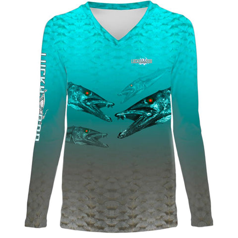 Nasty Barracuda Womens LS V-Neck Allover