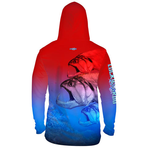 Three Head Beast Mens Performance LS With Hood Allover