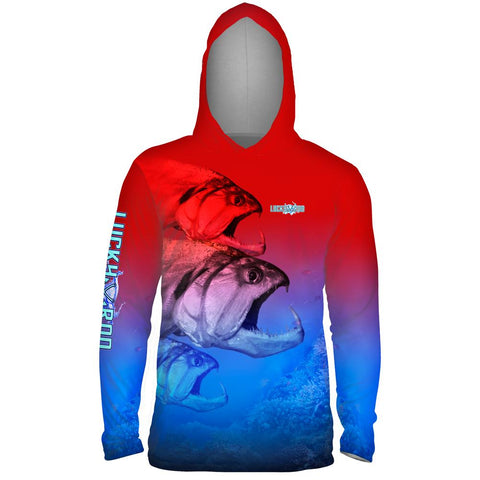 Three Head Beast Mens Performance LS With Hood Allover